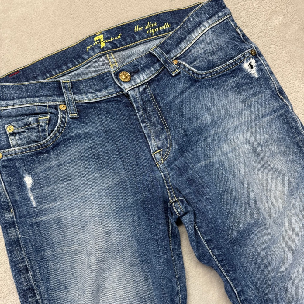 7 For All Mankind Jeans Women's 28‎ The Slim Cigarette Distressed Whiskered Dark